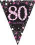 80 Års Feiring - 4 Meter Svart og Rosa Glitrende Flaggbanner