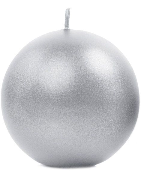 Metallisk Sølvfarvet Kugleformet Stearinlys 8 cm