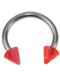 Rund Øjenbrynspiercing med Røde og Hvide Spike Kugler - 1.2 x 8 mm