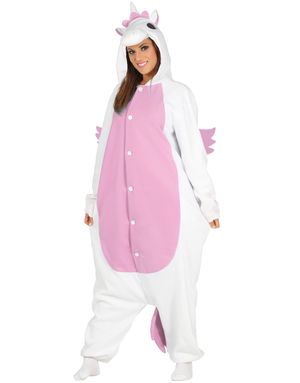 Hvid og Pink Enhjørning Kigurumi Unisex Kostume