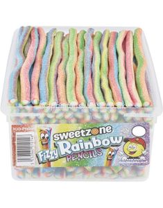 100 stk Sweetzone Fizzy Rainbow Pencils / Slikstænger - Halal Certificeret