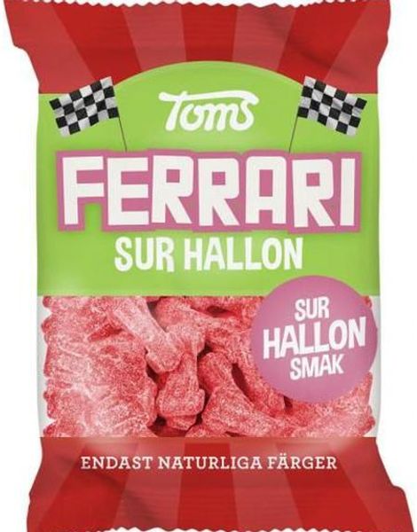 Toms Ferrari Sur Hallon - Bilformede Vingummistykker med Sur Hindbærsmag 120 gram