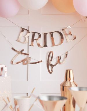 Rosegullfarget Banner "Bride to Be" 2x 1,5 Meter - Blush Hen