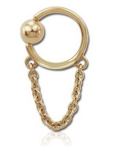 Guldfarvet BCR Piercing med Hængende Lænke - 1,6 x 12 mm