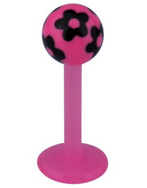 Labret m/Blomster - Rosa/Sort - Strl 1,2x8x4mm