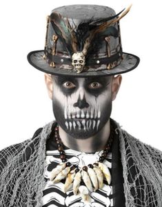 Sølvgrå Voodoo Floss Hat med Skelet og Fjer og Kranie