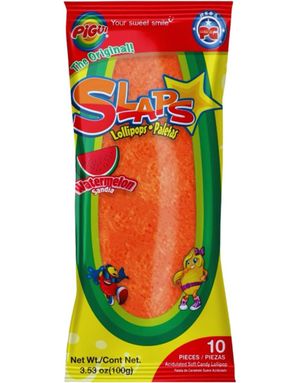 10 pk Pigui Slaps Watermelon - Formbare Kjærligheter på Pinne 100 gram (Mexico)