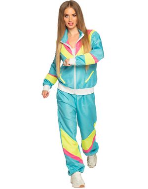 Neon Blå 80’er Grilldress med Lommer til Dame