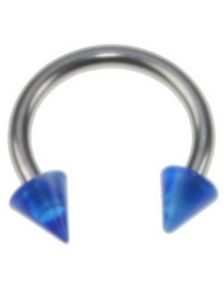 Rund Øjenbrynspiercing med Blå og Hvide Spike Kugler - 1.2 x 8 mm