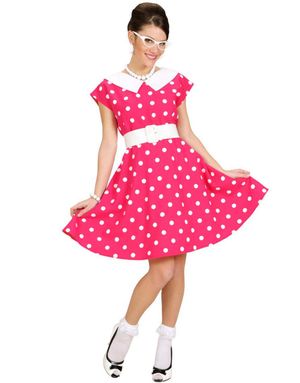 50'er Rosa Kjole med Prikker - Kostume