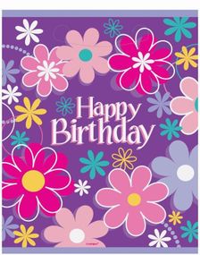 6 stk Godteposer/Partybags med "Happy Birthday" Tekst - Birthday Blossoms