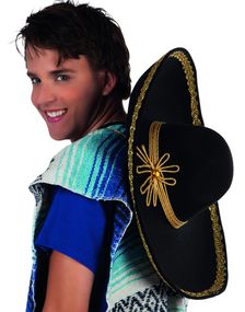 Sort Luksus Sombrero Hat med Border og Bånd 55 cm