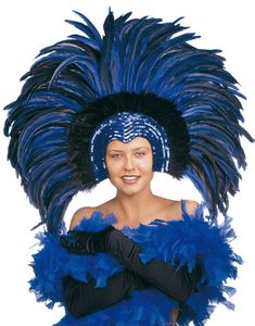 Brazilian Diva - Hovedpynt med Blå Fjer og Pailletter