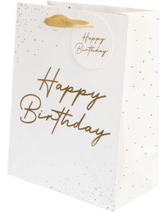 Gavepose Happy Birthday Gullskrift 18x23x10 cm