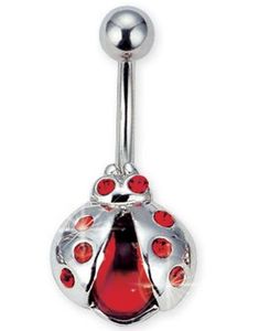 Red Daisy Bug - Navlepiercing i Ægte Sølv