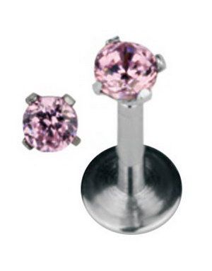 Round Diamond - Labret Piercing med Rosa Sten