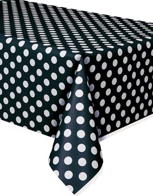 Sort Plastdug med Hvide Polka Dots 274x137 cm