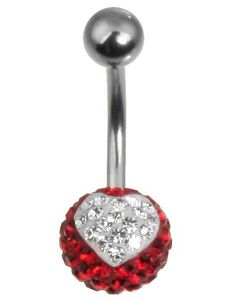 Sparkling Heart Navlepiercing - Rød/Hvid