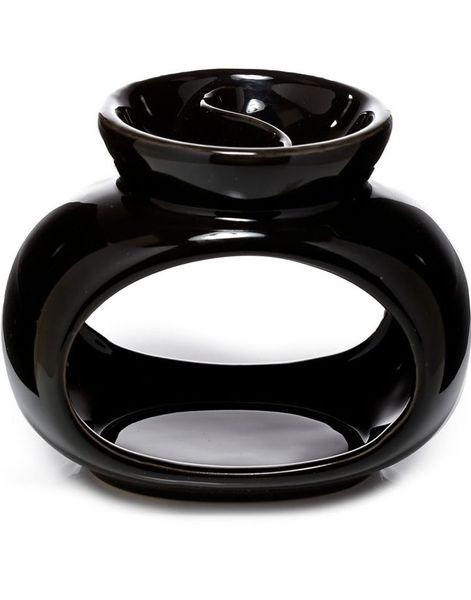 Keramisk Sort Oval Aromalampe med To-delt Olieskål 13,5 cm