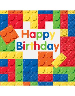 16 stk Servietter med Byggeklossetema Tema 33x33 - Building Blocks Birthday