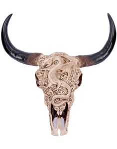 Mythical Markings - Skeletkranie med Drage-Udskæringer 44 cm