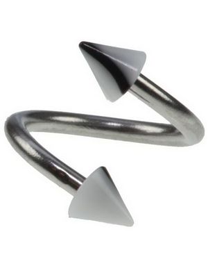 Curve Øjenbrynspiercing med Hvide og Sorte Spikes - 1.2 x 8 mm