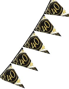 3 Meter Langt Svart og Hvitt Flaggbanner med Gullskrift - 40 ÅR