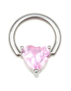 BCR Piercing med Hjerteformet Rosa Sten