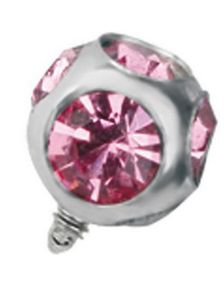 Sølvfarvet Dermal Anchor Kugle med Rosa Sten - Strl 3 mm kugle med 1,2 mm gevind
