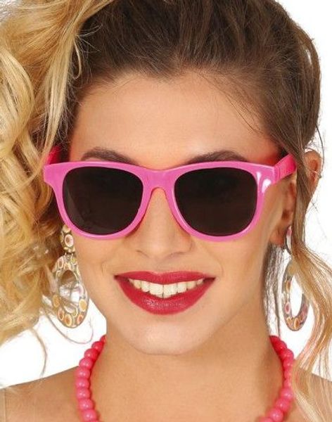 Neon Rosa Solbriller i Wayfarer Stil med Svart Glass