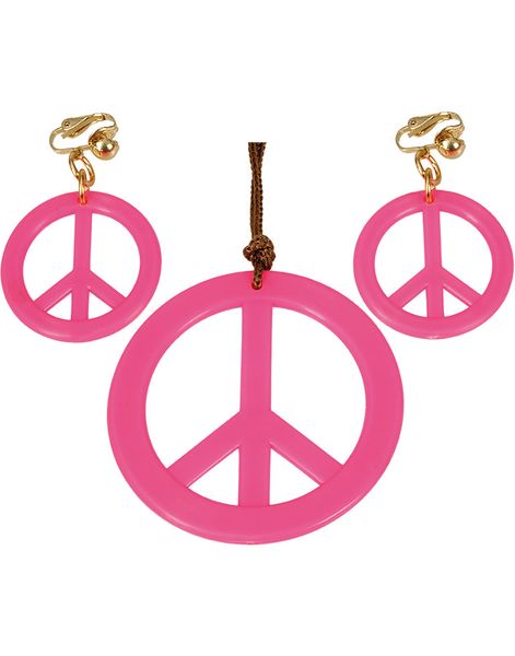 Neon Rosa Hippiesæt med Smykke og Øreringe