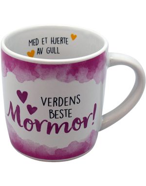 Verdens Beste Mormor - Hvidt og Pink Krus med Tekst