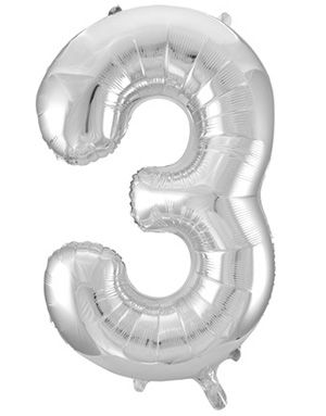 Tallet 3 - Sølvfarvet JUMBO Folieballon 86 cm