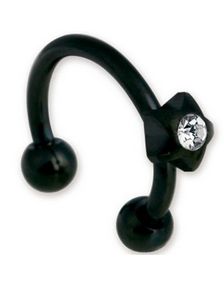 Stjerne med Sten Sort - 1,2 x 8 mm Øjenbrynspiercing 