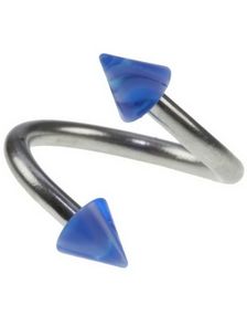 Curve Øjenbrynspiercing med Blå og Hvide Spikes - 1.2 x 8 mm