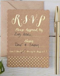 10 stk Brune RSVP Kort med Folierede Guldprikker - Vintage with Gold