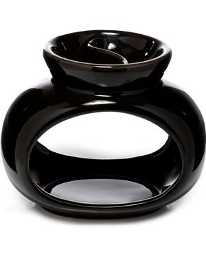 Keramisk Sort Oval Aromalampe med To-delt Olieskål 13,5 cm