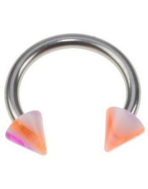 Rund Øjenbrynspiercing med Hvid, Orange og Rosa Spike Kugler - 1.2 x 8 mm