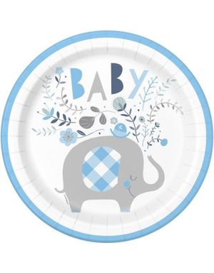8 stk Baby Blue Elephant Papptallerkener 22 cm