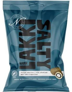 Narr Lakki Salty - Saltlakris Dekket i Hvit Sjokolade og Lakrispulver 100 gram