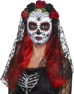 Black Bride - Day of The Dead Ansigtsmaske med Slør