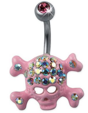 Navlepiercing med Rosa Kranie og Farverige Sten