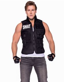 Sort SWAT Vest og Handsker - Herrekostume Onesize