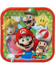 8 stk. Små Firkantede Paptallerkener 18x18 cm - Super Mario Party