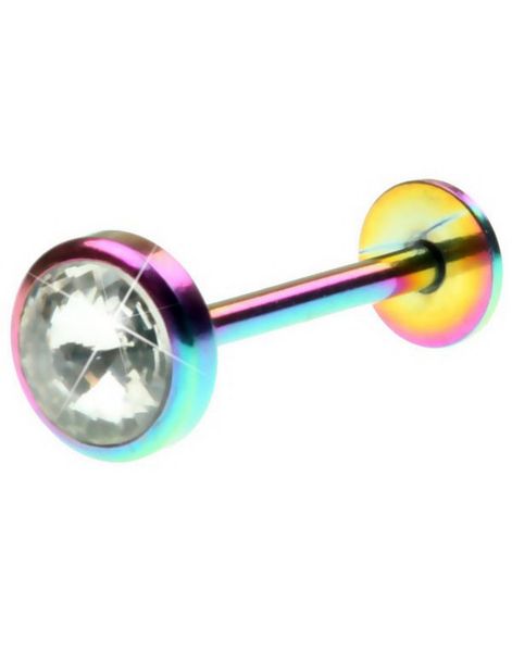 Flerfarvet Tungepiercing med Klar Sten