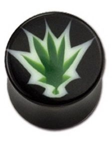 Sort Piercing Plug med Weed Motiv