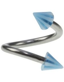 Curve Øjenbrynspiercing med Hvide og Blå Spikes - 1.2 x 8 mm