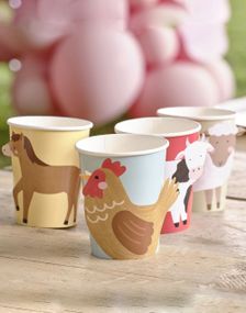 8 stk Kopper med Gårdsdyr Pappmotiver 270 ml - Farm Friends