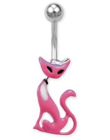 Elegant Navlepiercing med Rosa Kat og Bevægelige Led