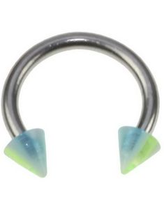Rund Øjenbrynspiercing med Grønne, Blå og Hvide Spike Kugler - 1.2 x 8 mm